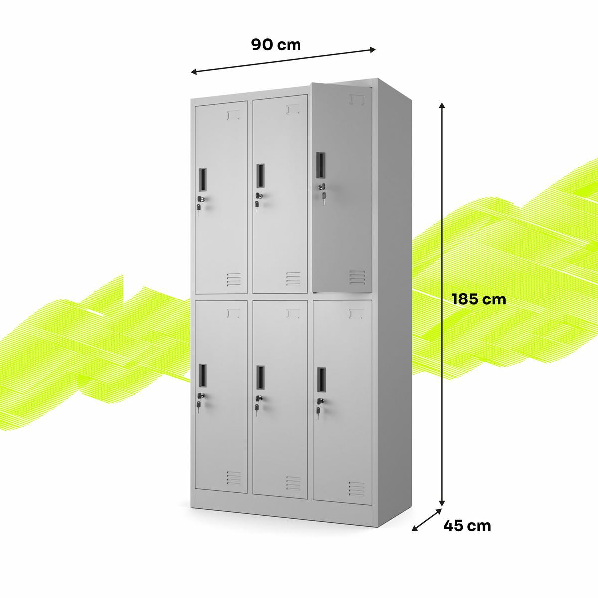 MEHRZWECKSCHRANK mit 6 Fächer Hellgrau Stahl 90x185x45cm - Hellgrau, Metall (90/185/45cm) - Muralo