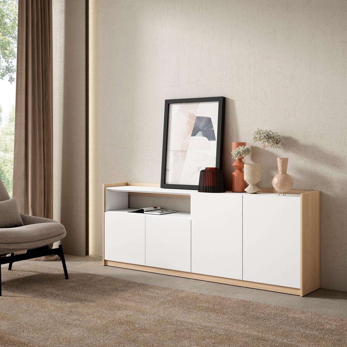 SIDEBOARD, Highboard, Weiß und Eiche Soft, 207/37/80cm - Weiß, Holzwerkstoff (207/80/37cm) - Skraut Home
