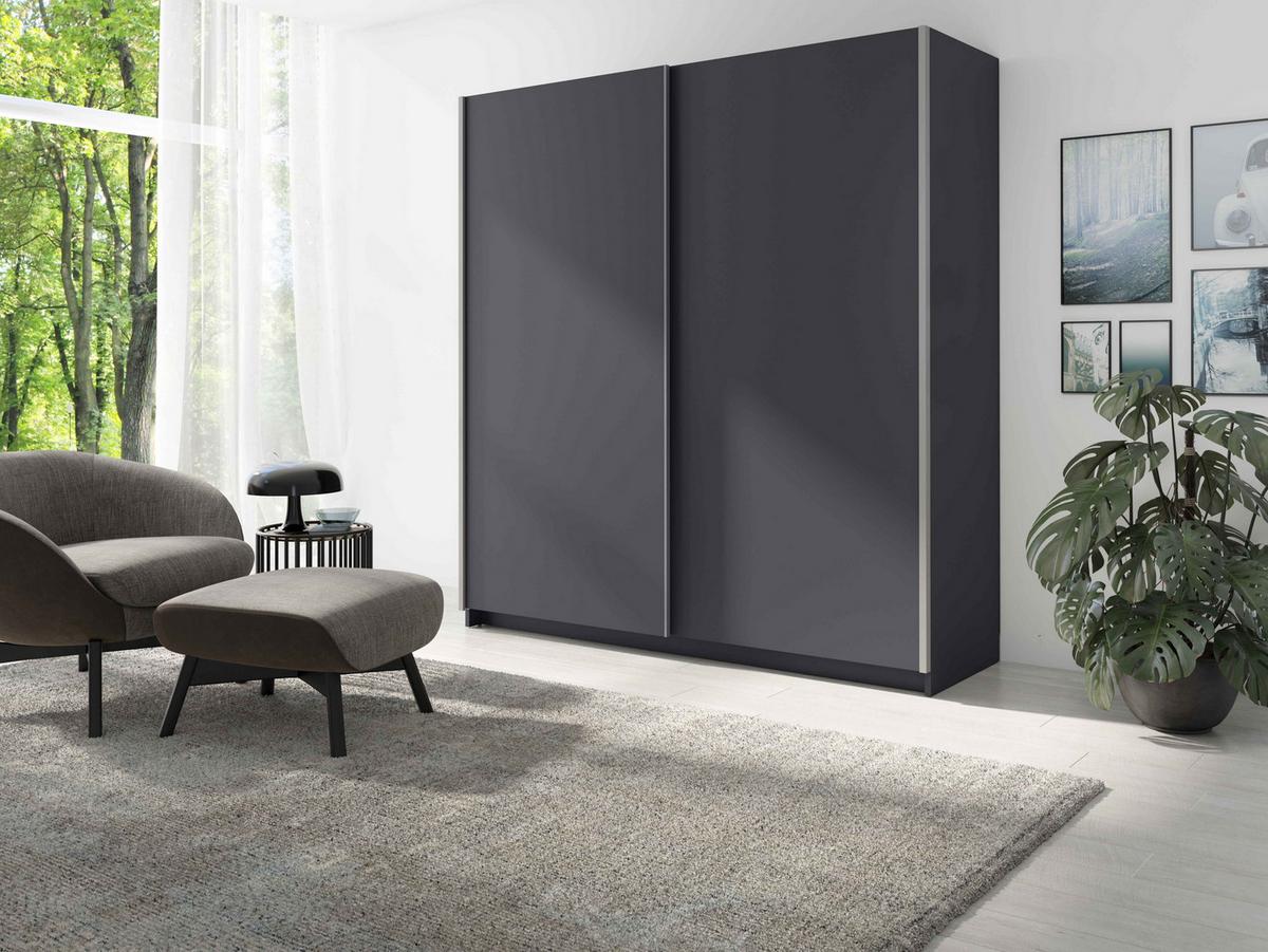 SCHWEBETÜRENSCHRANK ELRON 180,6/198,5/62cm 2-türig Graphitfarben - Graphitfarben, Holzwerkstoff (180.6/198.5/62cm) - MASSENO