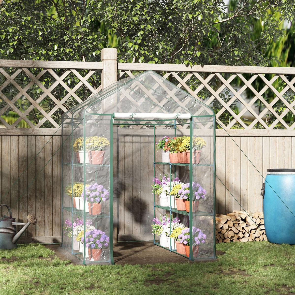 FOLIENGEWÄCHSHAUS, Transparent, Metall, PVC-Kunststoff - Transparent, Kunststoff (143/195/143cm) - Outsunny