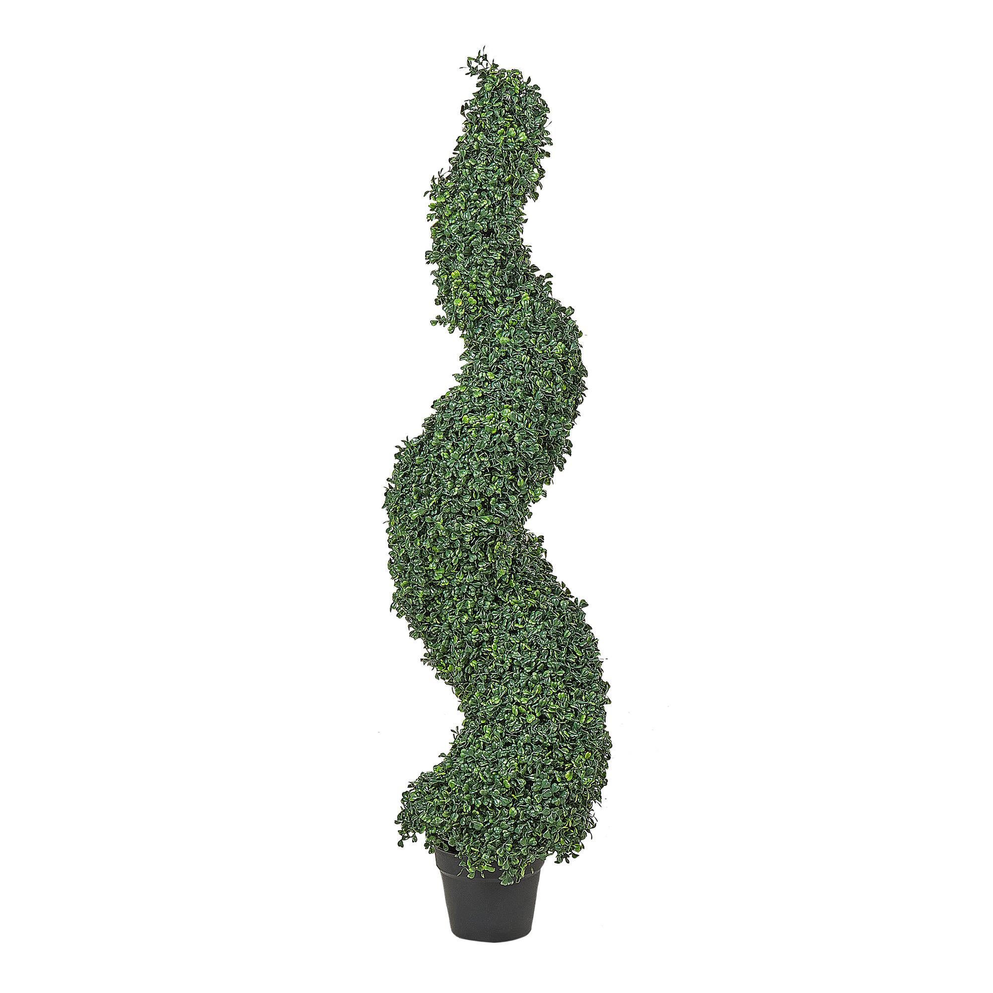 KUNSTPFLANZE im Blumentopf 120 cm Grün/Schwarz Boxwood Spiral Tree - Schwarz/Grün, Kunststoff (120cm) - Beliani