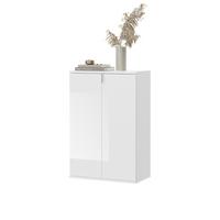 KOMMODE Weiß Hochglanz 61 x 99 cm 2-türig, Mehrzweckschrank, Schuhschrank mit 6 Fächern - Weiß Hochglanz/Silberfarben, Holzwerkstoff/Kunststoff (61/99/34cm) - Inn.Furn