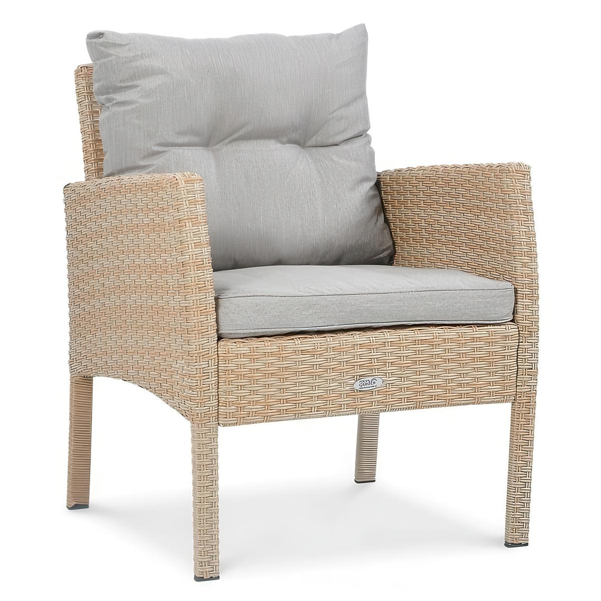 GARTENSET Calista, Technorattan, 2 Ecksofas + Sessel + 2 Hocker + Esstisch, für 7 Personen - Beige, Kunststoff - Beautysofa