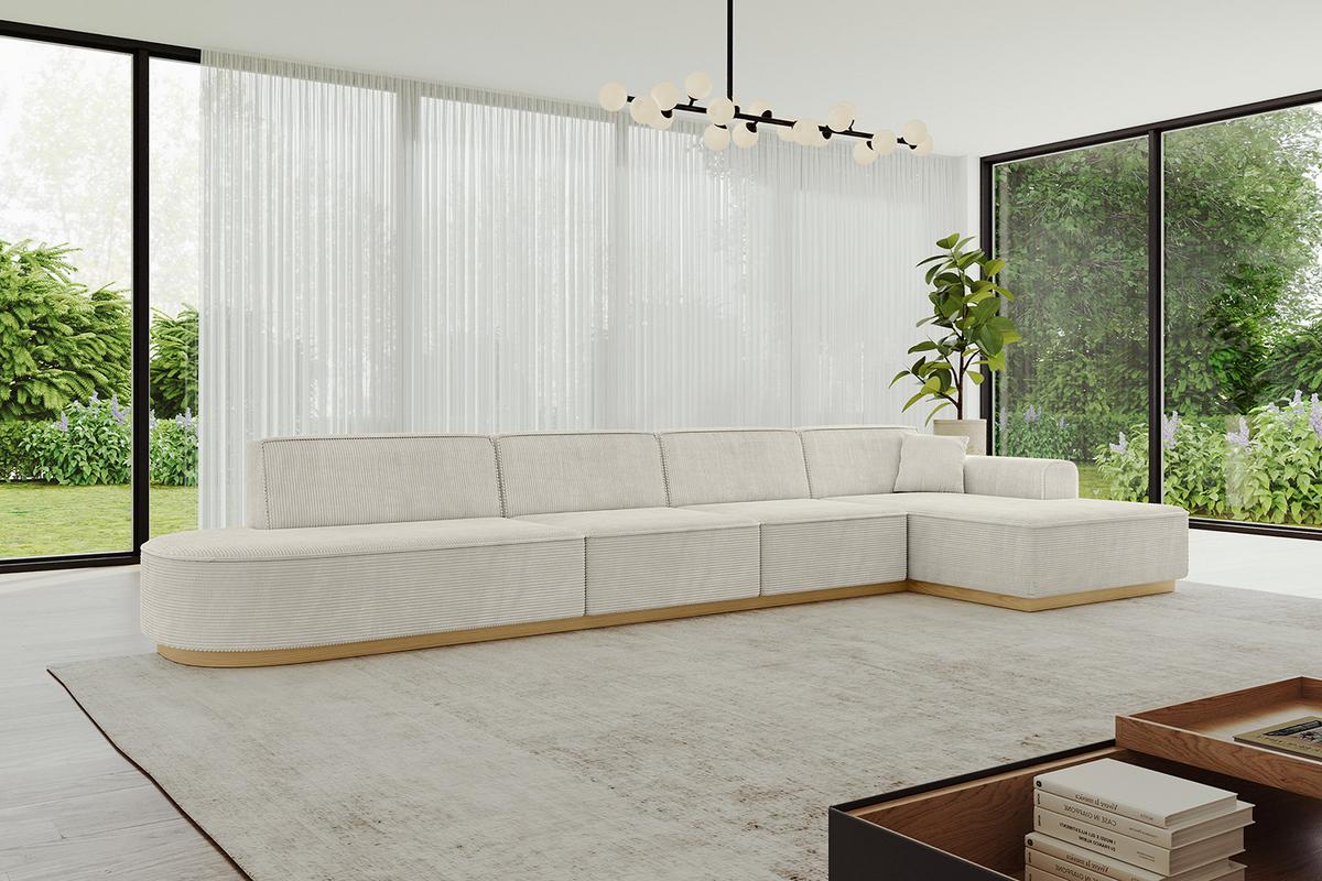 ECKSOFA Ottomane Rechts IREA-L3-v2 - 412x165x80 cm Creme - Ecru/Perlmutt, Holzwerkstoff/Textil (412/165cm) - ALTDECOR