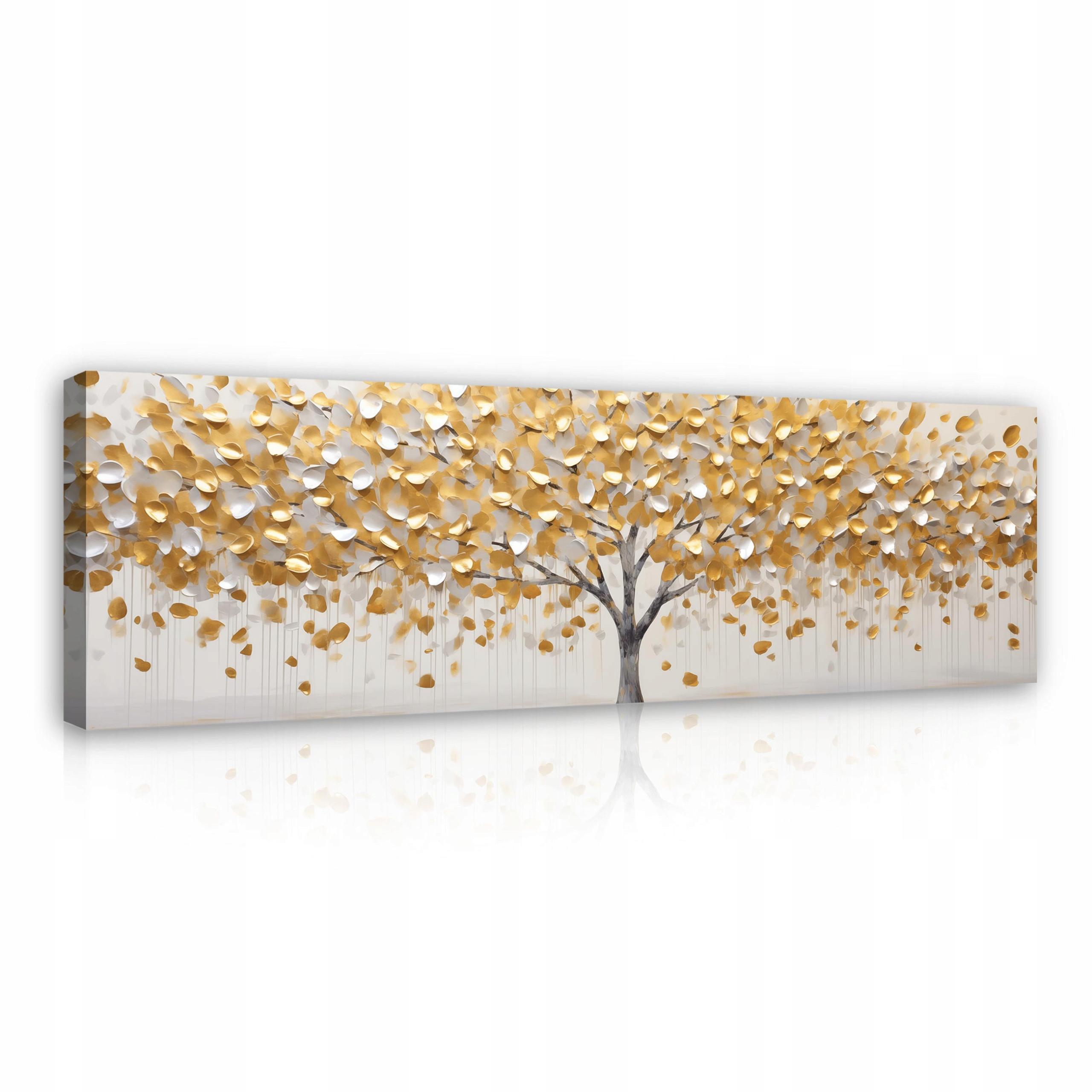 BILDER Abstrakt Baum Gold Modern Wohnzimmer 145x45 - Multicolor, Holzwerkstoff (145/45cm) - Wallarena