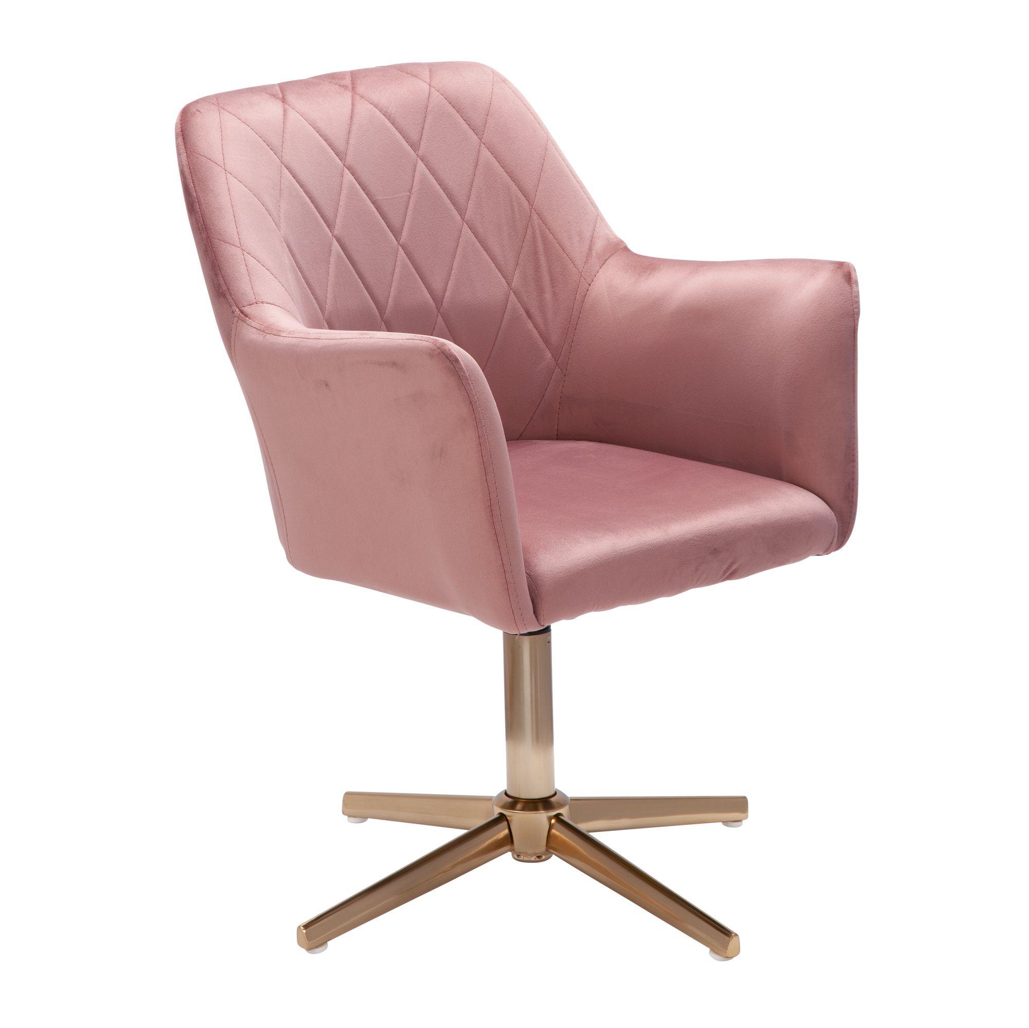 SAMTSESSEL mit Rautensteppung, drehbar auf goldenem Sternfuß, Rosa 97x55x55 cm - Pink/Goldfarben, Textil/Metall (97/55/55cm) - KADIMA DESIGN
