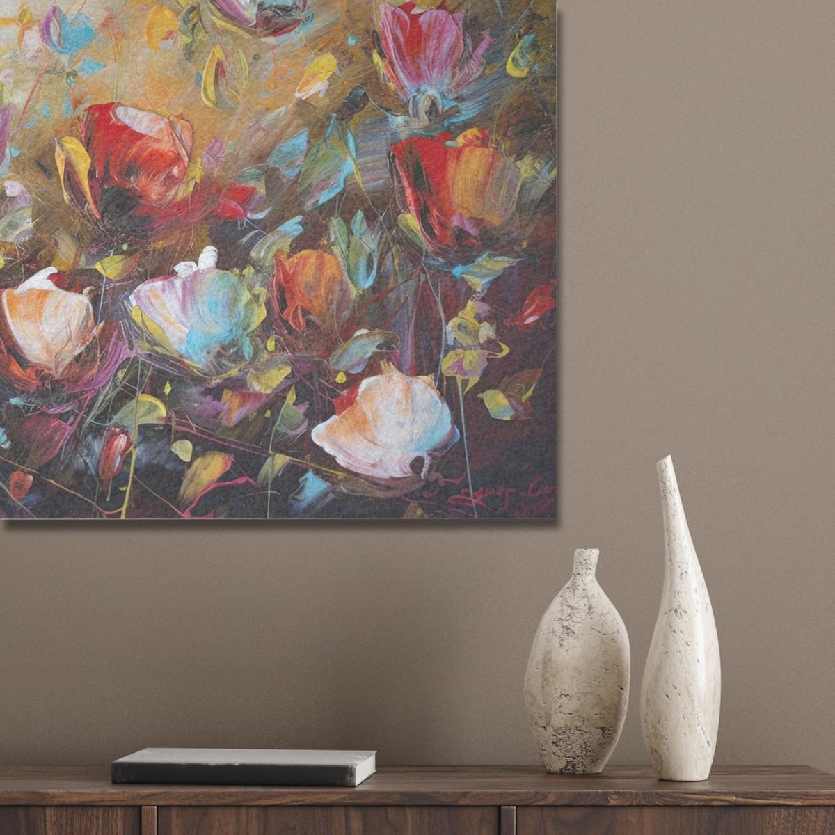 AKUSTIKBILD Blumen - Kunst - Natur - Ölgemälde Akustikpaneele 90x60 cm - Multicolor, Kunststoff (90/60/0.9cm) - MuchoWow
