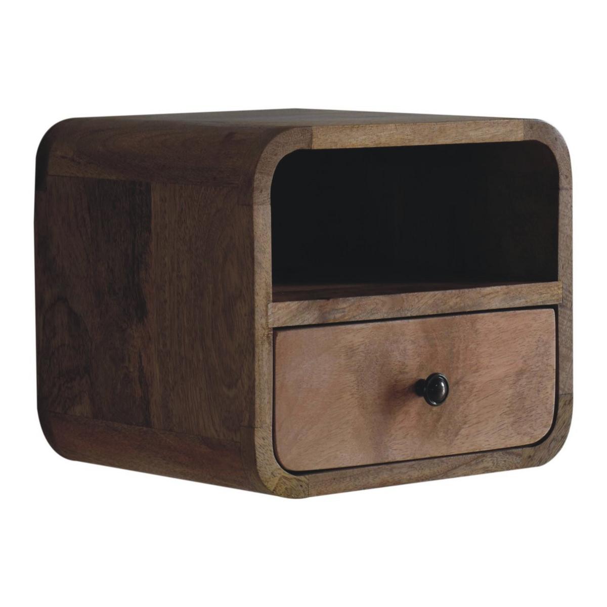 NACHTTISCH Wandmontierter im Eichenholz-Finish, 1 Schublade, 1 Offenes Fach, Beige - Beige/Messingfarben, Holz/Metall (30/25/25cm) - Artisan Furniture