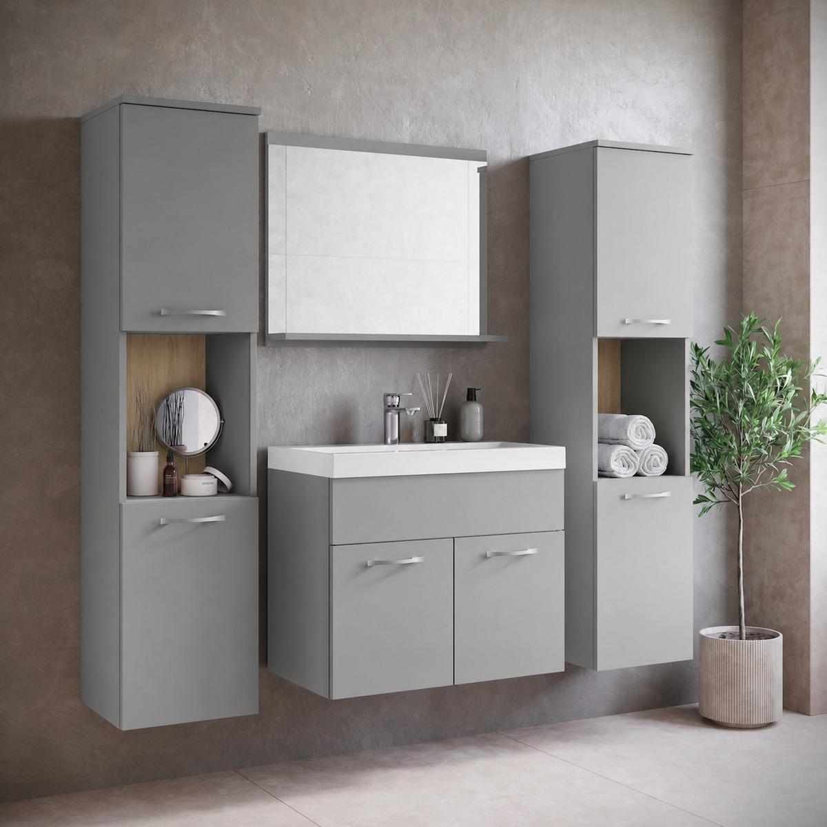 BADMÖBEL-SET Montreal 5 Teile Grau Matt - 60 x 35 x 51 cm - Grau, Holz (60/51/35cm) - Badplaats