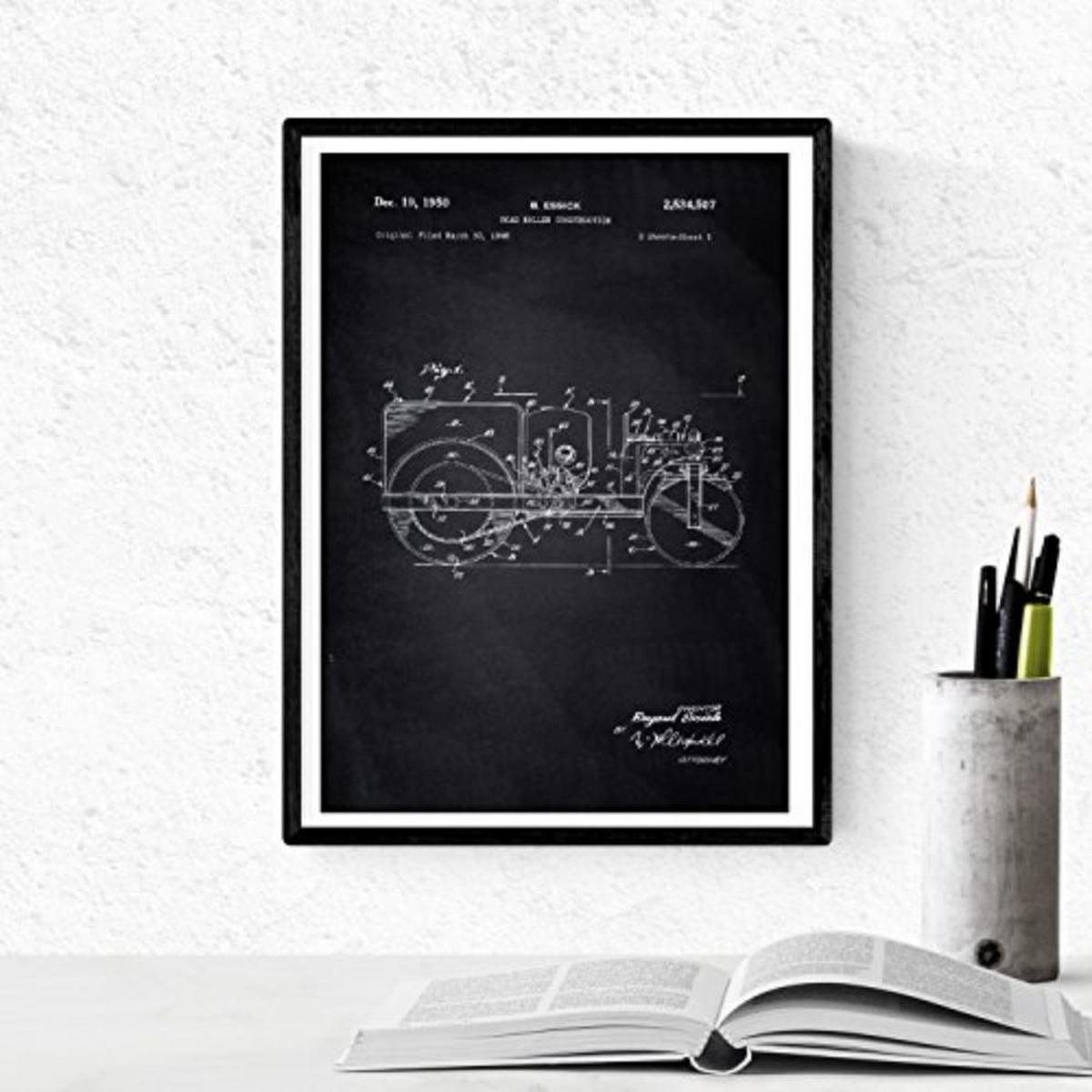 POSTER Set mit 4 Schwarz LKWPatent A4 Schwarzer Rahmen - Schwarz, Papier (29.7/3cm) - Nacnic