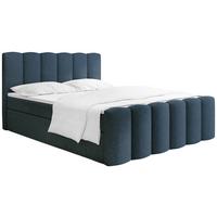 BOXBETT Serenity mit Bettkasten, Dunkelblau Chenille 140x200 cm – inkl. H4 Taschenfederkern Matratze & Foam Topper - Schwarz/Dunkelblau, Holz/Holzwerkstoff (140/200cm) - WFL GROUP