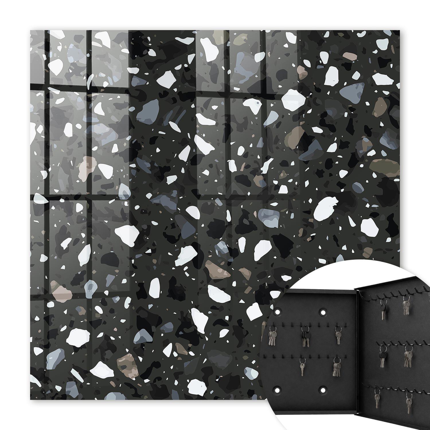 SCHLÜSSELBOX Schwarz 30x30 cm- Türöffnung nach rechts - Stilvolles Mosaik - Schwarz, Metall (30/30/5cm) - TULUP