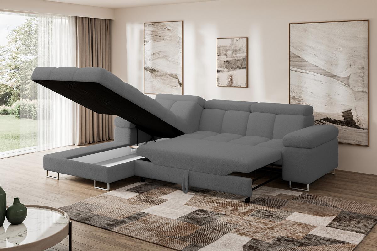 ECKSOFA mit Schlaffunktion Ottomane Links 271x203x79 Grau Bouclé - Chromfarben, Holzwerkstoff/Textil (271/203cm) - ALTDECOR