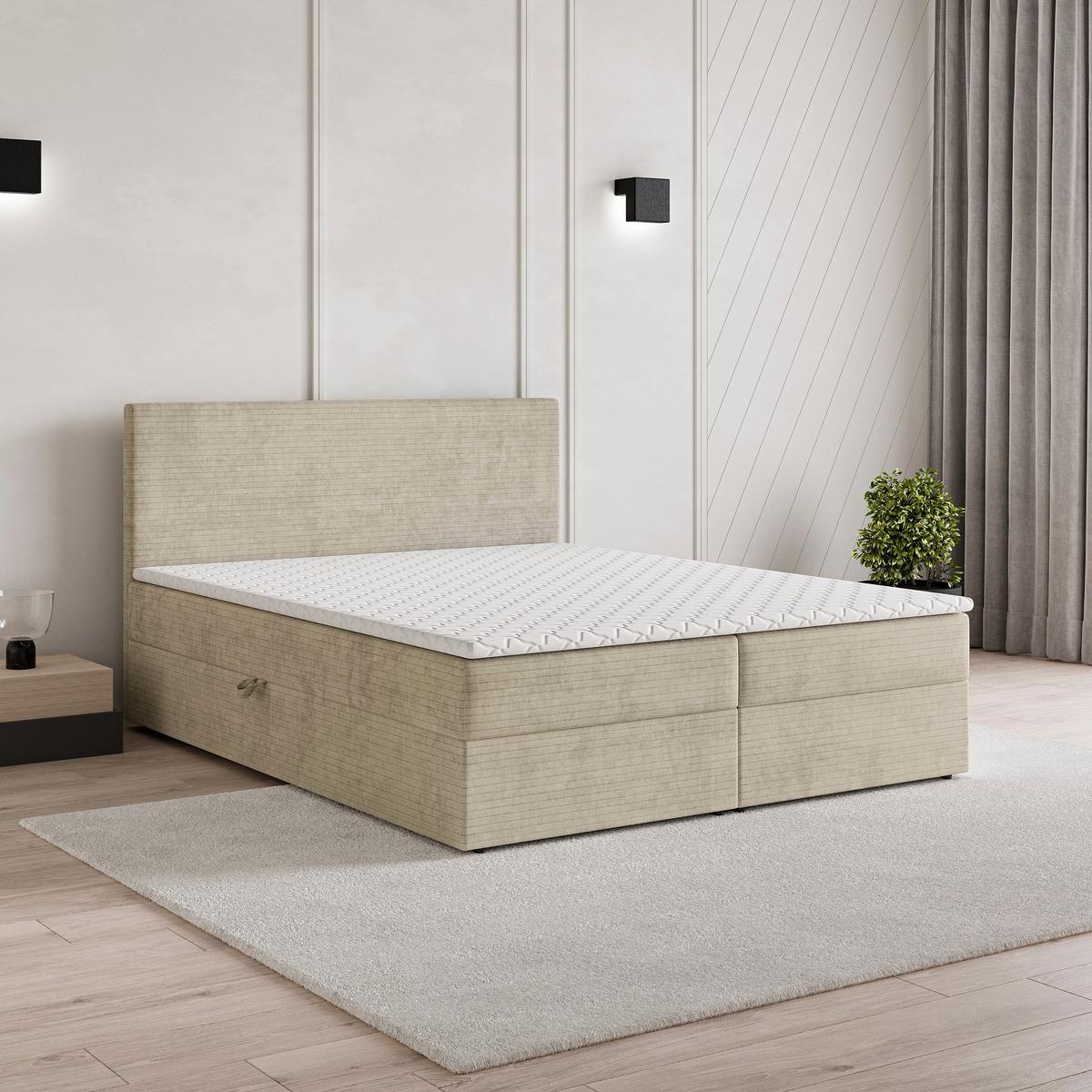 BOXBETT NIRA 180x200 cm mit Matratze und Topper - Creme - Creme, Holz (180/200cm) - MASSENO