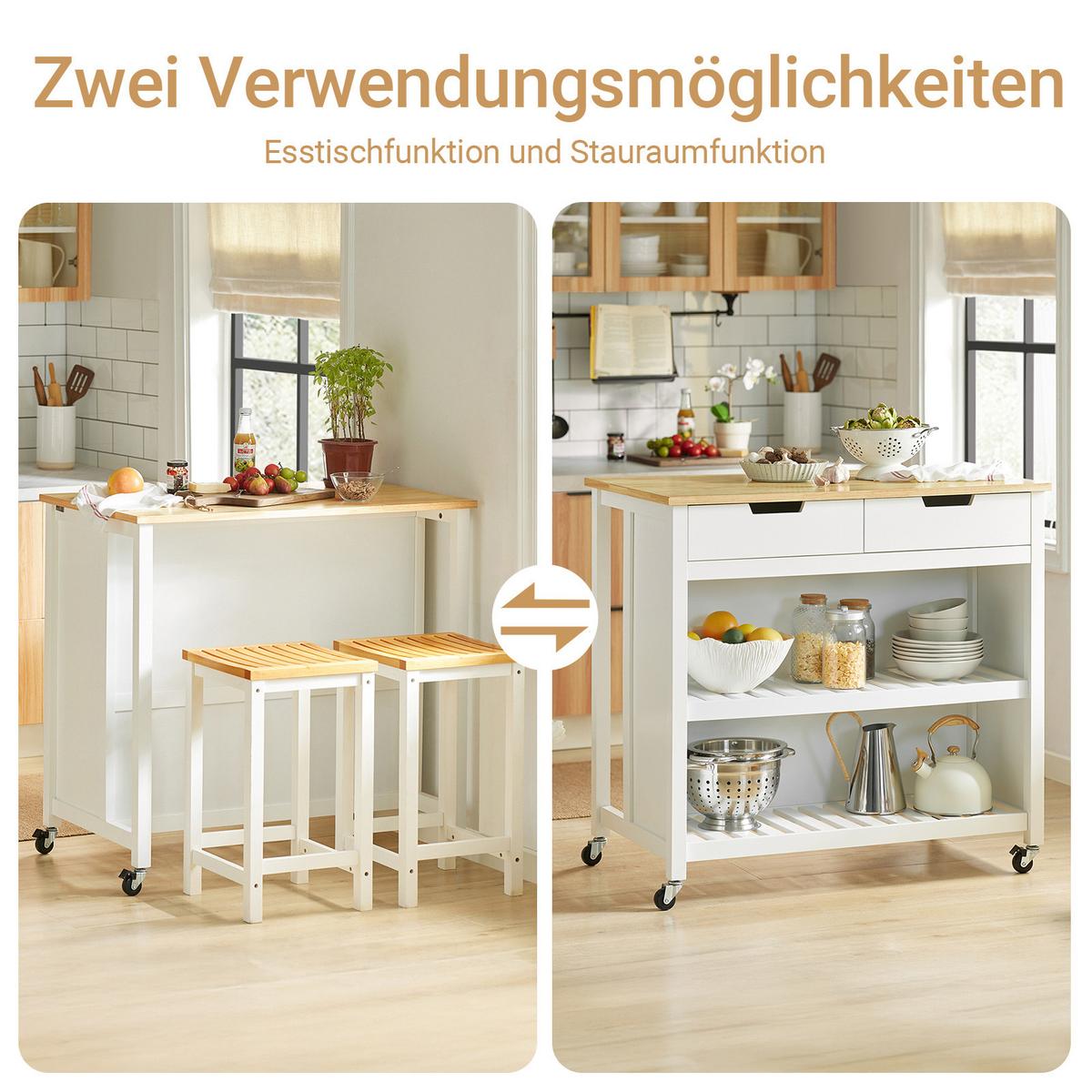 KÜCHENINSEL mit Rollen, Weiß-Natur 98x94x58 cm - Weiß, Holzwerkstoff (98/94/58cm) - SoBuy