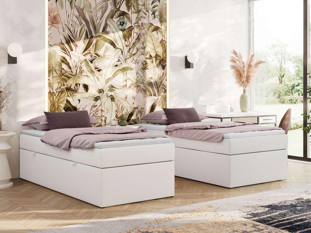 BOXBETT ZERO 90/200 - Weiß Kunstleder - H3 - Topper T25 - Weiß, Textil (90/200cm) - MKS