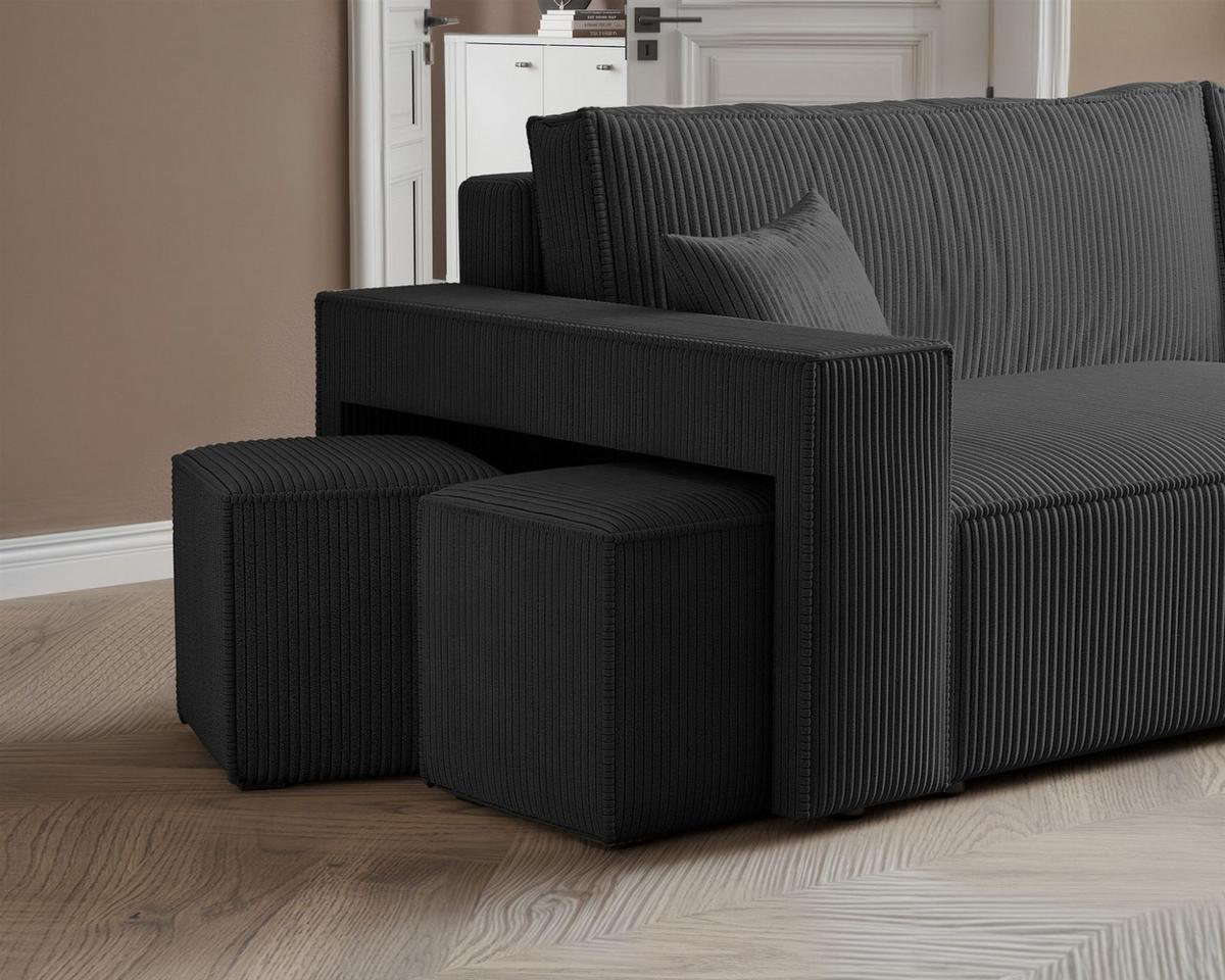 ECKSOFA Adara Inkl. Hocker - Schwarz, Holzwerkstoff/Textil (145/262cm) - Fun Möbel