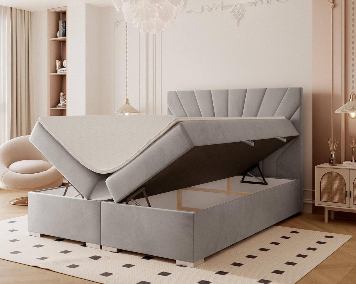 BOXBETT 160x200 cm mit Topper - Hellgrau, Holzwerkstoff/Textil (160/200cm) - Idohome
