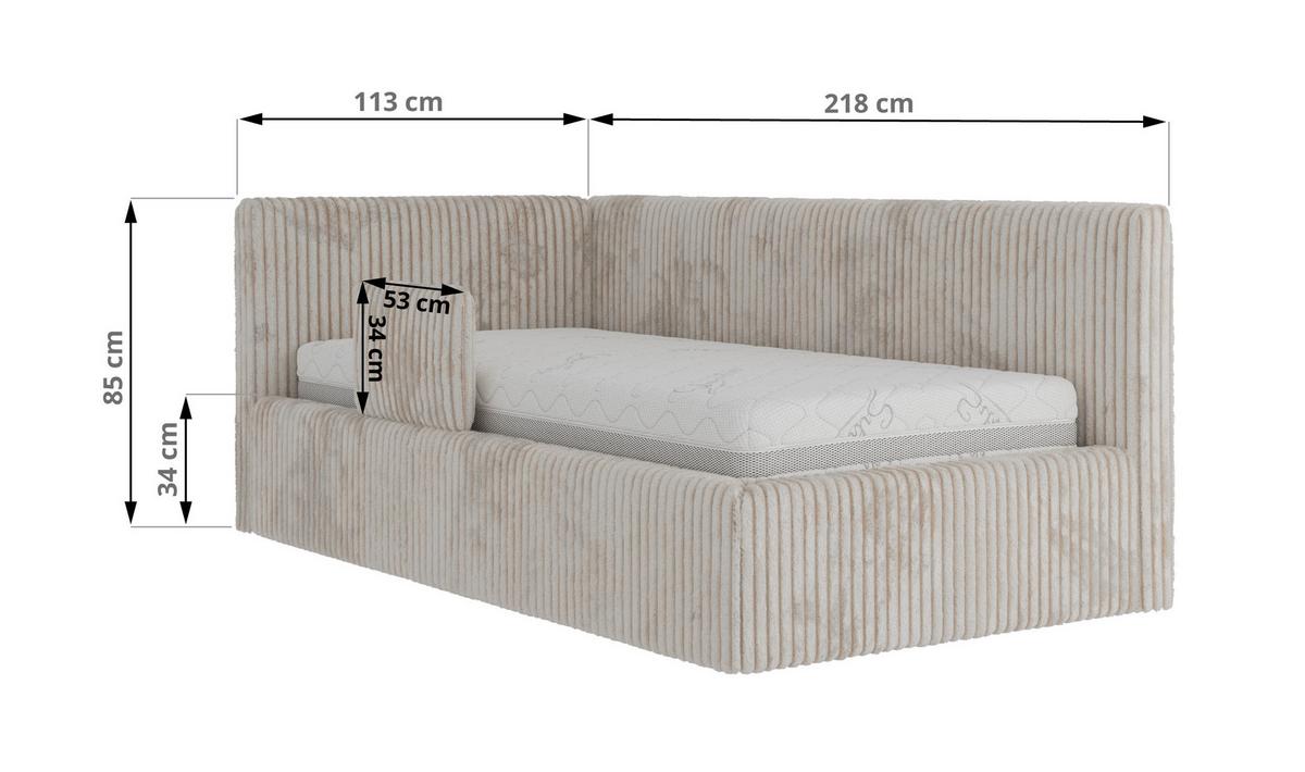 POLSTERBETT TILVO ALTA 90/200 - Beige Cord - Taschenfederkernmatratze - Rechts - Beige, Textil (200/90cm) - MKS