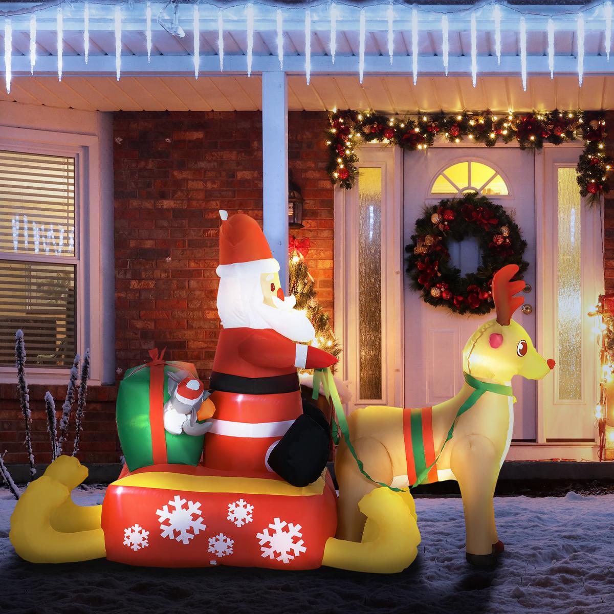 AUFBLASBAR Weihnachtsdeko 1,22 m Weihnachtsmann mit LED-Beleuchtung Gartendeko - Rot, Kunststoff (72/122/190cm) - HOMCOM