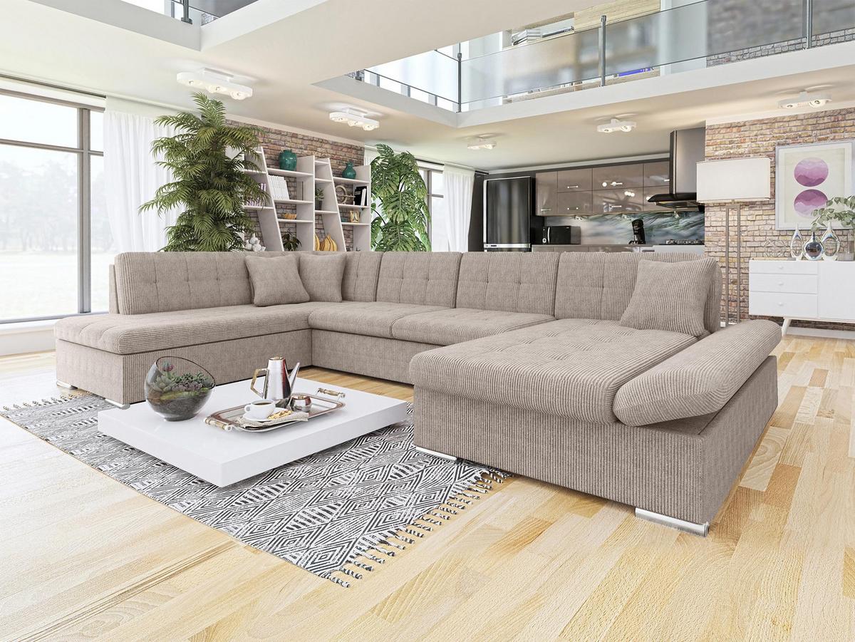 WOHNLANDSCHAFT Bergen Cord, Seite: Rechts - Silberfarben/Sahara, Holz/Textil (345/76/205cm) - MIRJAN24