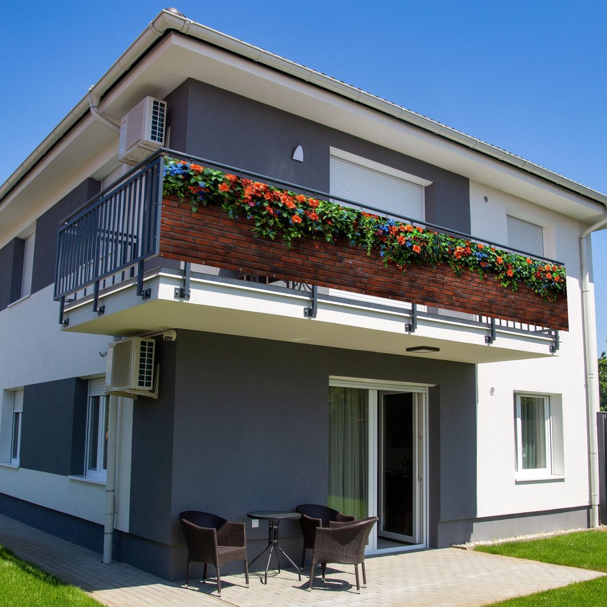 BALKON-SICHTSCHUTZ Blumen - Wand - Grün - Orange Groß 500x95 cm - Rotbraun, Kunststoff (500/95cm) - MuchoWow