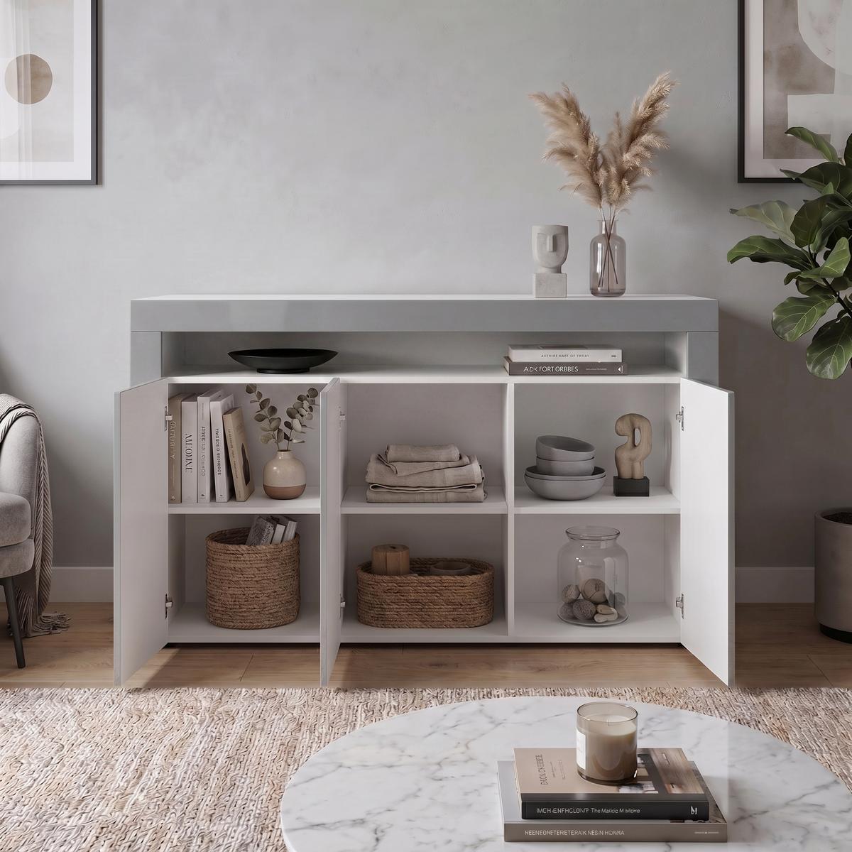 SIDEBOARD Valencia Grau Hochglanz / Grau Hochglanz - Grau, Holzwerkstoff (155/92/40cm) - Vladon