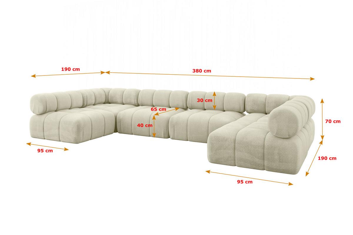 WOHNLANDSCHAFT modulares Sofa Garvo-U2 - 380x190x70 cm Beige Velours - Beige, Holzwerkstoff/Textil (380/70/190cm) - ALTDECOR