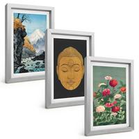 BILDER SET 3er Set - 20x30 cm Silberner Rahmen - Japanische Natur, Japandi-Kultur - Silberfarben, Kunststoff (20/30cm) - TULUP