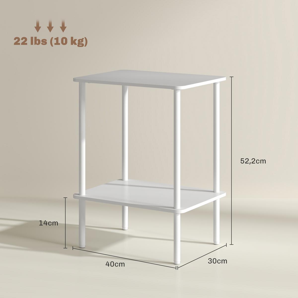 BEISTELLTISCH, 2-stufiger Couchtisch mit Aufbewahrungsfach und Metallrahmen, Weiß - Weiß, Holzwerkstoff (40/30/52.2cm) - HOMCOM