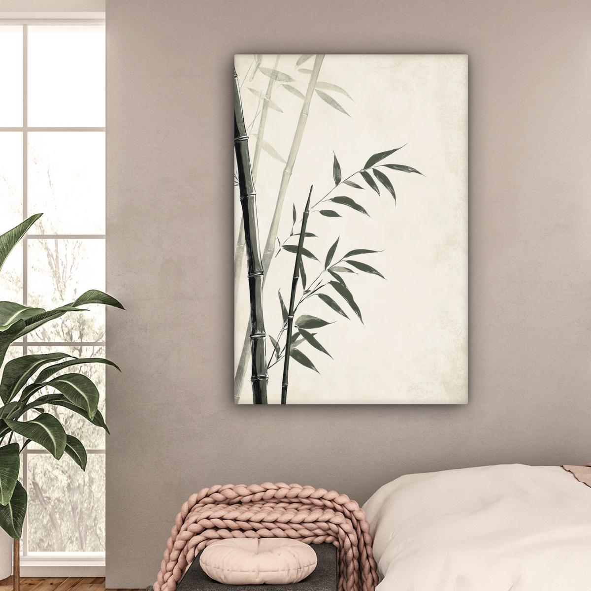 LEINWANDBILD Japandi - Bambus - Beige Deko XXL 80x120 cm - Eukalyptusholzfarben, Textil (80/120cm) - MuchoWow