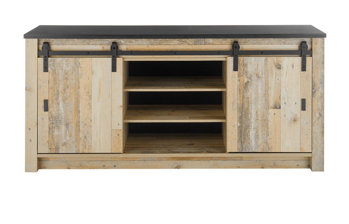 KÜCHENSCHRANK used wood hell, anthrazit 201 cm, Unterschrank für Spüle oder Kochfeld - Anthrazit/Schwarz, Holzwerkstoff/Metall (201/93/64cm) - Furn.Design
