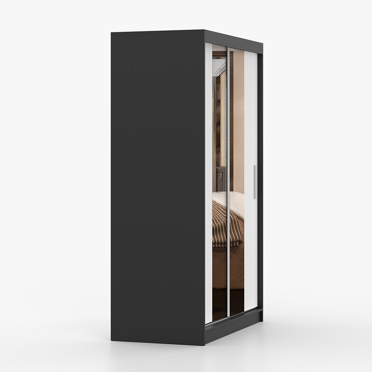 SCHWEBETÜRENSCHRANK Neomi 01 Schwarz/Weiß + Spiegel 120 cm - Alufarben/Schwarz, Holzwerkstoff/Kunststoff (120/200/61cm) - imoebel24