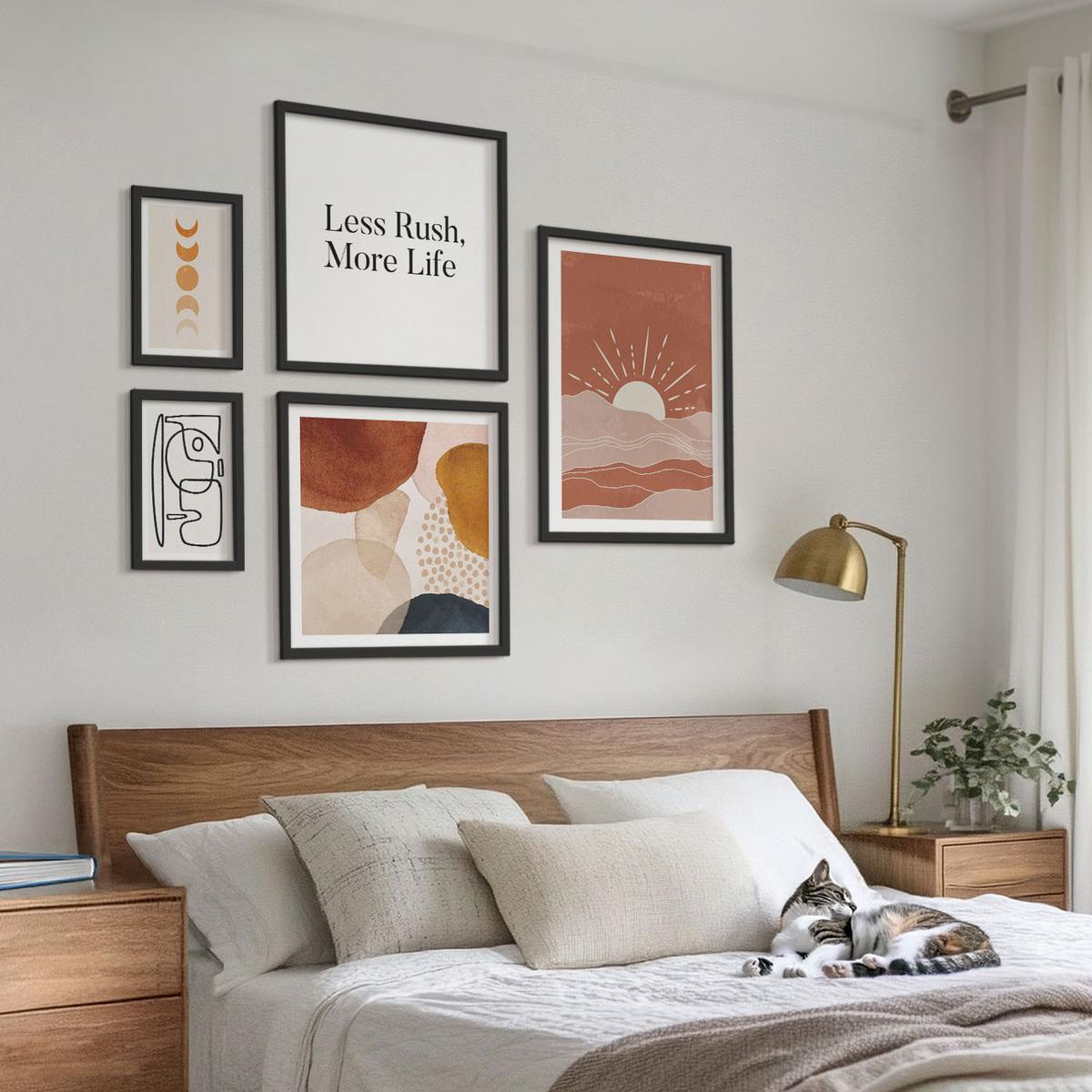 BILDER SET 5er Set - 50x50 cm & 20x30 cm & 40x60 cm Schwarzer Rahmen - Abstrakte Formen und Farben - Schwarz, Kunststoff (40/60cm) - TULUP