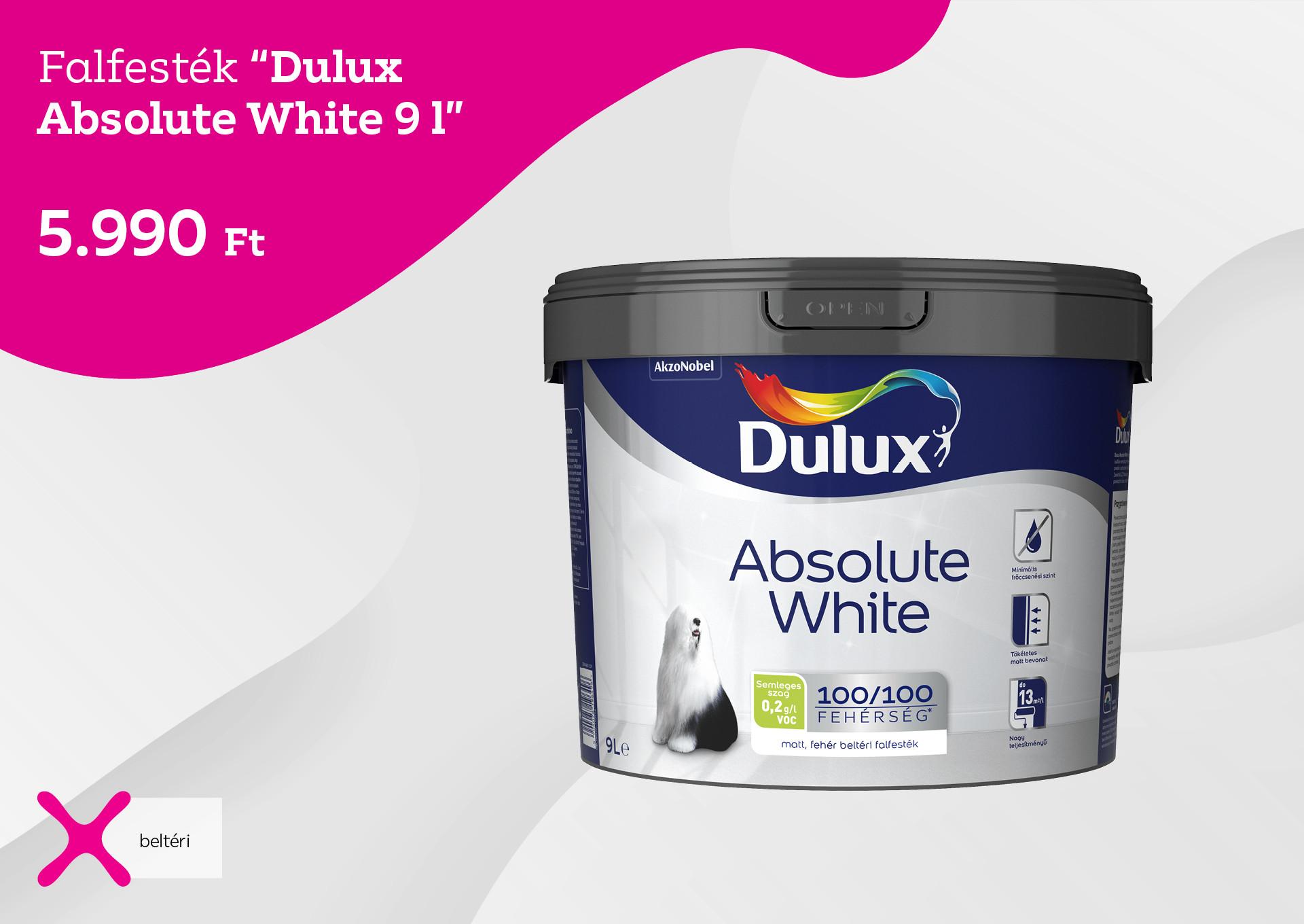 DULUX ABSOLUTE WHITE 9L beltéri falfesték 5 990 Ft