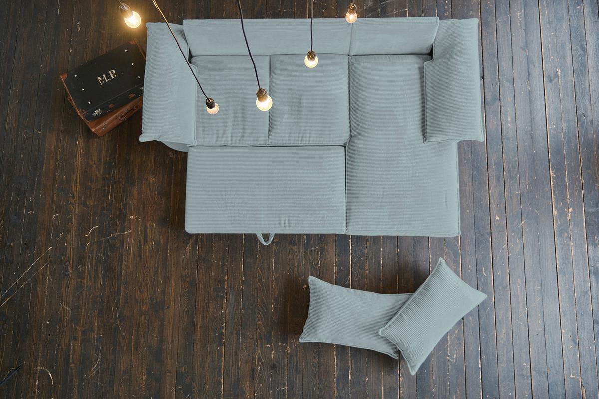 ECKSOFA DAMETO Hellblau Cord Mit Schlaffunktion - Schwarz/Hellblau, Kunststoff/Textil (266/174cm) - KAWOLA