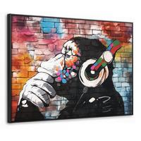 LEINWAND Bilder mit Rahmen - Affe - Graffiti - Musik - 100x70 - Multicolor, Textil (100/70cm) - MuchoWow