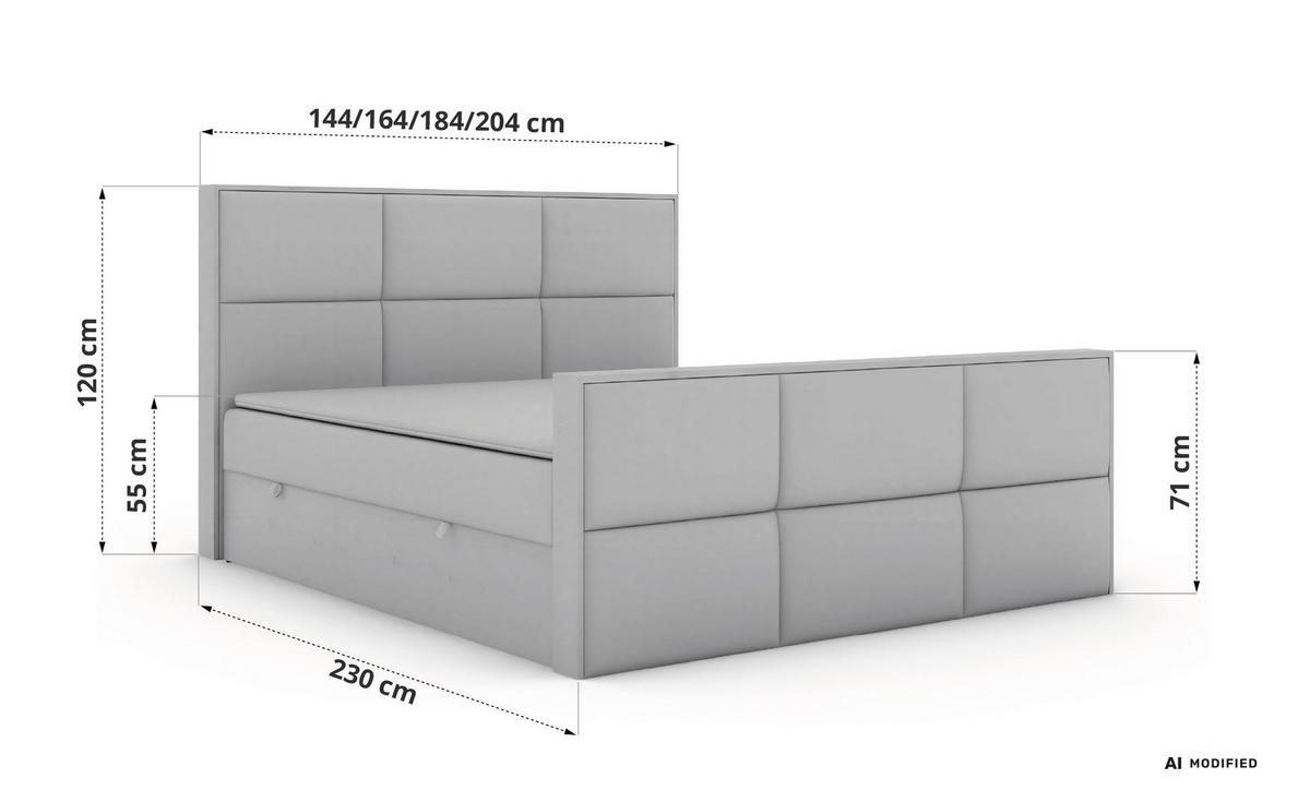 BOXBETT DELVIT DUO 140/200 - Hellgrau Velvet - Topper Visco - H3 - Hellgrau/Schwarz, Kunststoff/Textil (140/200cm) - MKS