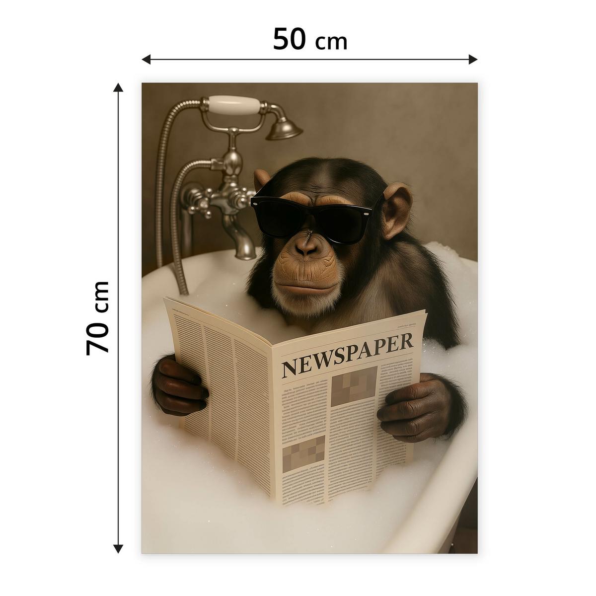 POSTER für Badezimmer WC SCHIMPANSE in Badewanne Affe mit Zeitung Abstraktion 50x70cm - Beige/Schwarz, Papier (50/70/70cm) - Muralo