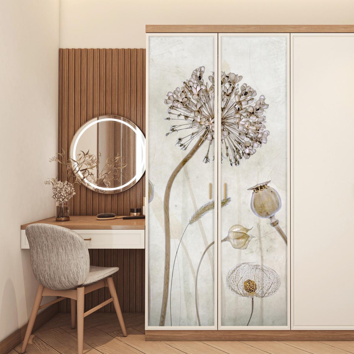TÜRAUFKLEBER Blumen - Aquarell - Stilleben - Braun - Vintage 90x215 cm - Türtapete - Ecru, Kunststoff (90/0.1cm) - MuchoWow