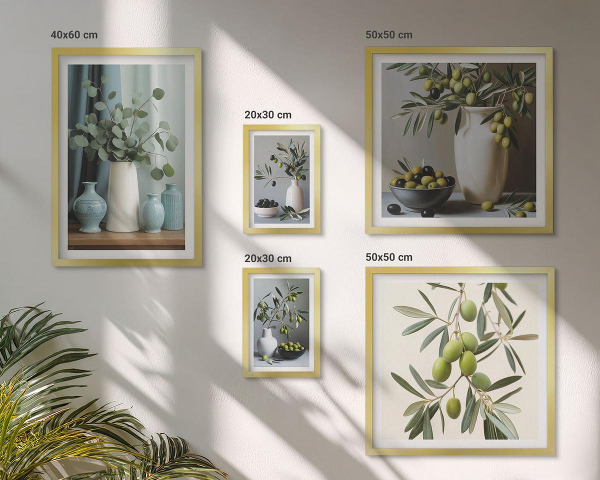 BILDER SET 5er Set - 50x50 cm & 20x30 cm & 40x60 cm Goldrahmen - Löwenzahnblüten, pastellfarbene Gräser - Goldfarben, Kunststoff (40/60cm) - TULUP