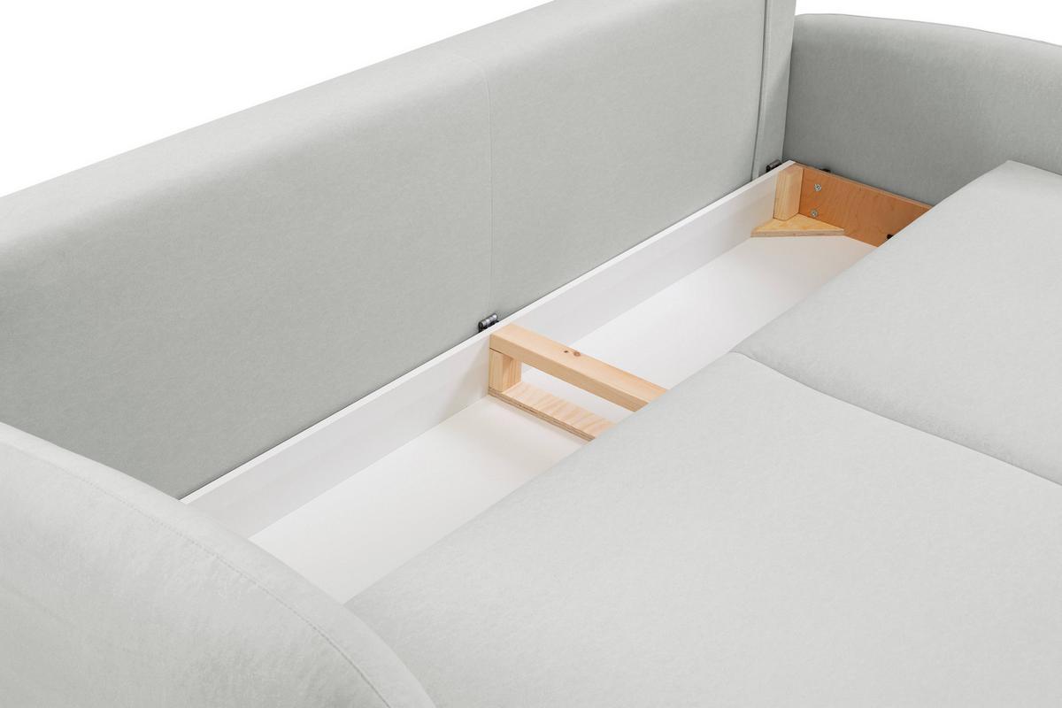 BETTSOFA AGIO Hellgrau Plüsch-Stoff mit Schlaffunktion - Hellgrau, Holz (232/95/109cm) - MASSENO
