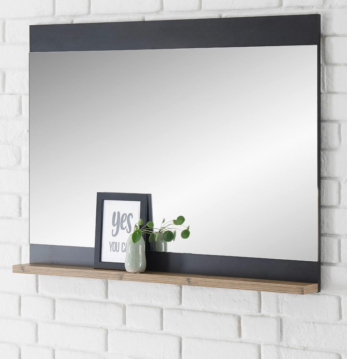 GARDEROBENSPIEGEL grau Fresco und Kastanie, Flur Spiegel mit Ablage, 92 x 71 cm - Kastanienfarben/Grau, Holzwerkstoff (92/71/10cm) - Furn.Design