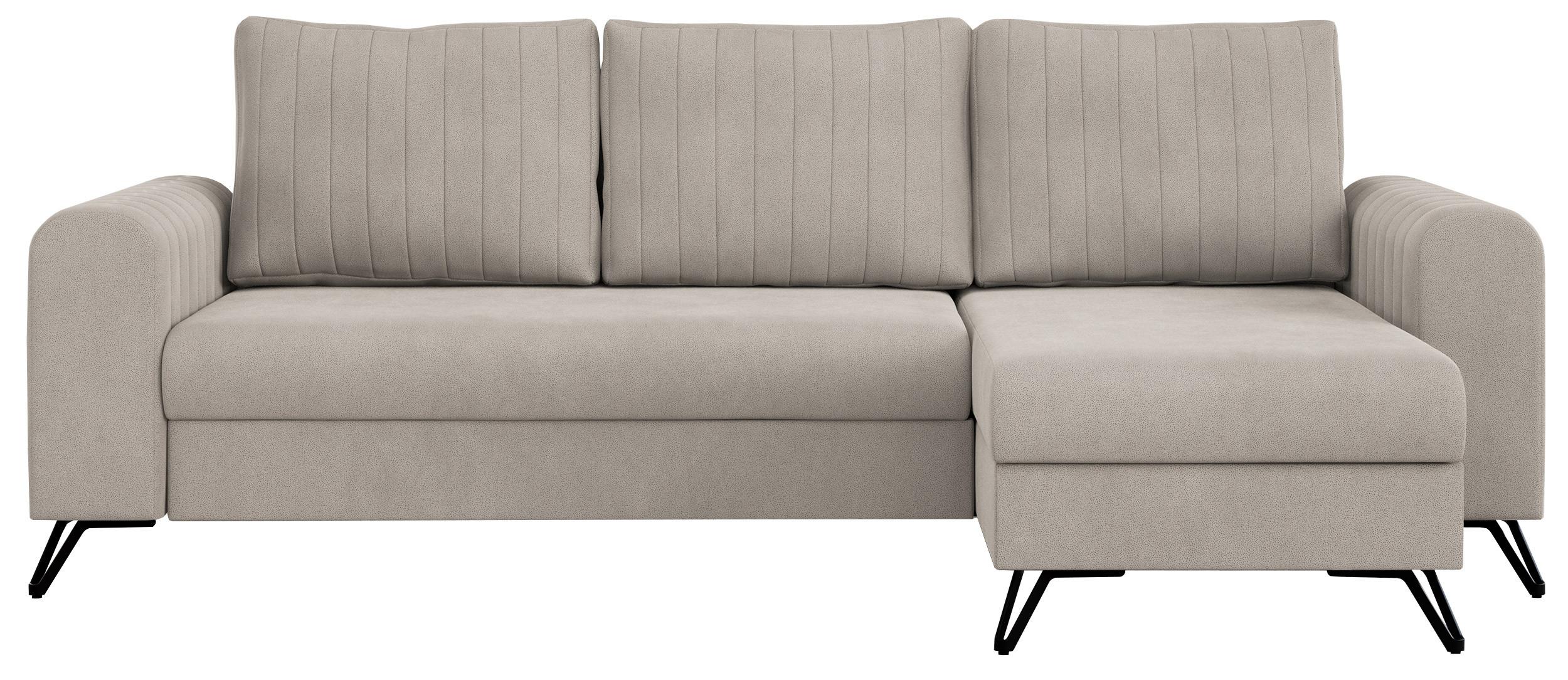 ECKSOFA Axel Samt Ecru - Ecru/Schwarz, Textil/Metall (242/140cm) - MKS