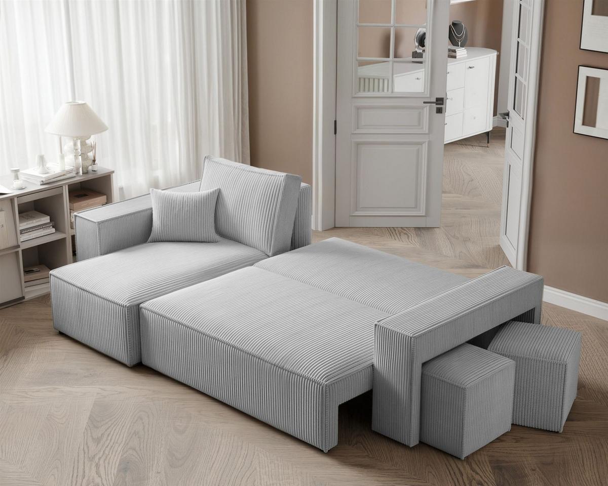 ECKSOFA Adara Inkl. Hocker - Hellgrau, Holzwerkstoff/Textil (262/145cm) - Fun Möbel