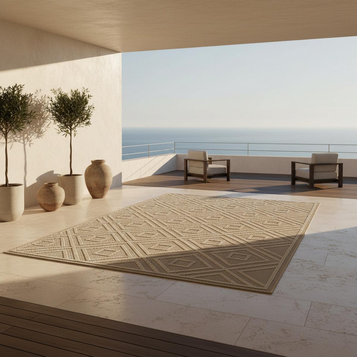 TEPPICH Outdoor IMST in Beige, mit Rautenmuster, aus Polypropylen, 80 x 150 cm - Beige, Textil (150/80cm) - KADIMA DESIGN