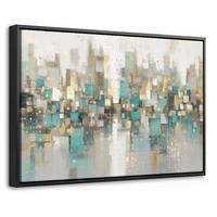 LEINWAND Bilder mit Rahmen - Abstrakt - Blöcke - Gold - Skyline - 30x20 - Beige, Textil (30/20cm) - MuchoWow