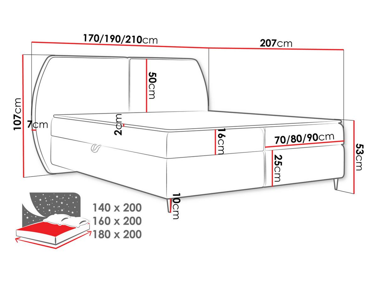 BOXBETT Madryt - H3 - Schwarz/Grau, Holz/Holzwerkstoff (160/200cm) - MIRJAN24