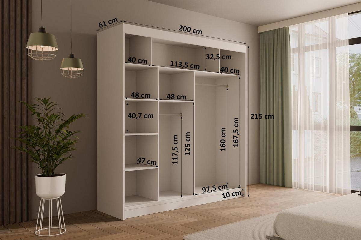 KLEIDERSCHRANK PAOKI - 200 cm - Weiß - Weiß, Holzwerkstoff (200/215/61cm) - ALTDECOR