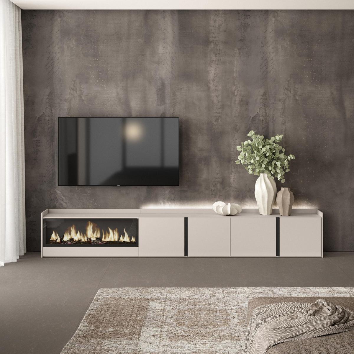 LOWBOARD, Beige, 315/35/50cm, Kamin mit Feuereffekt XXL - Beige, Holzwerkstoff (315/50/35cm) - Skraut Home